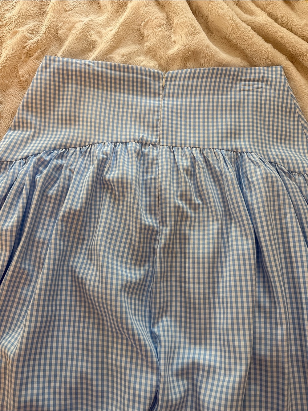 Light Blue Gingham Tiered Midi Skirt - Picture 5 of 8